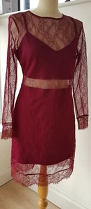 Topshop Party Dress Maroon Lace Evening Size 14 Small Fit - Picture 1 of 5