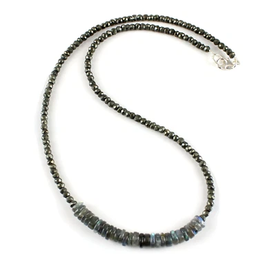 Collana Di Pirite Con Collana Di Labradorite Facettata Regalo Elegante 46 Cm - Immagine 1 di 2