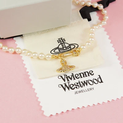 Vivienne Westwood Gold tone Lucrece Safety Pin Faux Pearl Necklace Gift BoxSet - Image 1 of 4
