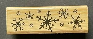 Falling Frozen Frost Snowflakes Swirls Winter Season Holiday Wood Rubber Stamp