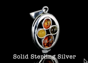 Solid Sterling Silver Four Colors Amber Pendant Women Necklace 3SP-168 - Foto 1 di 8