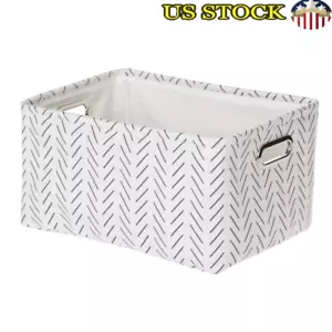 Reusable Canvas Storage Basket W/ Handles Decorative Organizer Home Use - Picture 1 of 6