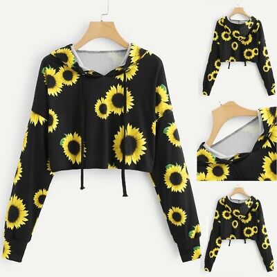 Womens Sunflower Print Long Sleeve Hoodie Sweatshirt Hooded Pullover Tops Blouse • 15.92€