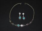 Turquoise & Mother of Pearl Sterling Silver Tear Drop Necklace & Earrings set