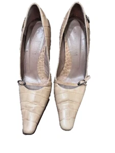 Kenneth Cole New York Beige Leather Croc Pointed Toe Pump Shoes Size 6.5 - Picture 1 of 6