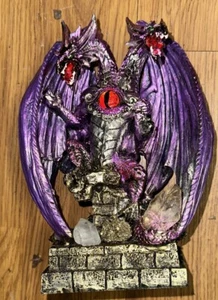 Double Headed Purple Dragon Led Lit Eye Guarding Genuine Crystals!! - Picture 1 of 6