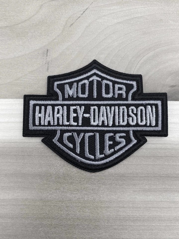 3” Embroidered Harley Davidson Iron On Patch Grey - Image 1 of 1