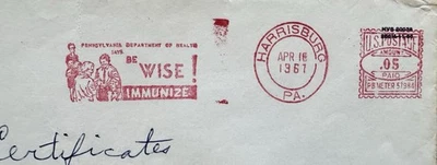 US 1967 Meter Cover +Vaccine Thematic(9) +Be Wise Immunize Ad +PA Dept Health - Image 1 of 3