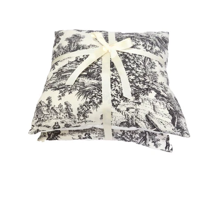 NUEVO 14" X 14" Negro/Crema French Country Toile Juego de 2 Almohadas Hechas a Mano Algodón Foto 1 de 4