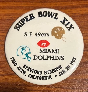 Vintage San Francisco 49ers vs Miami Dolphins Super Bowl XIX White Button Used - Picture 1 of 2
