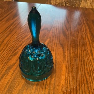Vtg L.E. Smith Aqua Blue Moon And Stars Bell - Picture 1 of 4