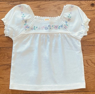 NUEVO CON ETIQUETAS TKS Niñas Floral Bordado Cuello Cuadrado Corto Slv Camisa Campesina Talla 18 Mo Foto 1 de 4