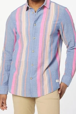 Camisa Scotch & Soda Para Hombre L Blanca Marrón Rayas Abotonada Manga Larga Informal Foto 1 de 4