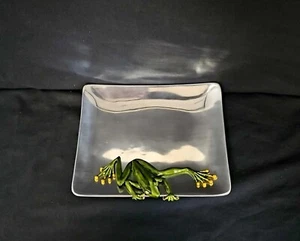 Olivia Riegel Enameled Frog with Crystal Eye Accents on silver tray original box - Picture 1 of 17
