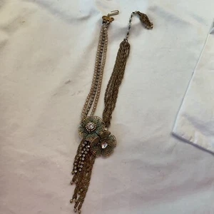 Vintage Green Tone Faux Pearl/Rhinestone Necklace - Picture 1 of 2