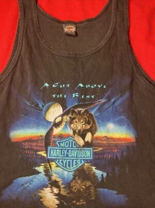 Camiseta sin mangas Harley Davidson talla M corte por encima del resto vintage años 90 98 97 VENTURA Wolf Flag - Imagen 1 de 6