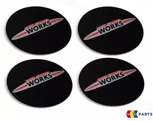 MINI NEW OEM R52 R53 R54 R55 R56 R57 R58 R59 JCW LOGO CENTER CAP STICKERS 4 PCS - Picture 1 of 4
