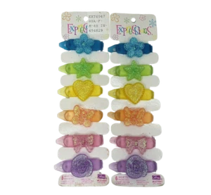 VINTAGE 1999 EXPRESSIONS COLORFUL PLASTIC GLITTERY SPARKLY BARRETTES BLUE FLOWER - Picture 1 of 6