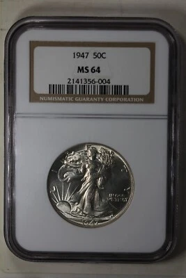 1947  .50  NGC  MS 64    Walking Liberty,  Lady Liberty Half - Image 1 of 2