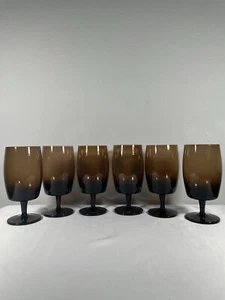 Set Of 6 Vintage Gorham.W Dark Brown Wine Glass Great Modern Style - Picture 1 of 4