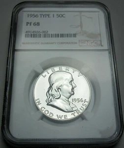 Medio dólar de plata Franklin PF 68 1956 tipo 1 prueba NGC BONITO  - Imagen 1 de 8