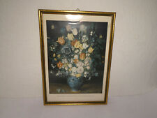 antik Bilderrahmen Holz vergoldet + Glasscheibe 31 x 22,5 cm + Blumen Druck 
