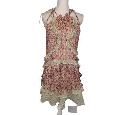 Vestido de verão Rebecca Taylor LUCIA floral babado tamanho M camada seda azul metálico - Imagem 1 de 4