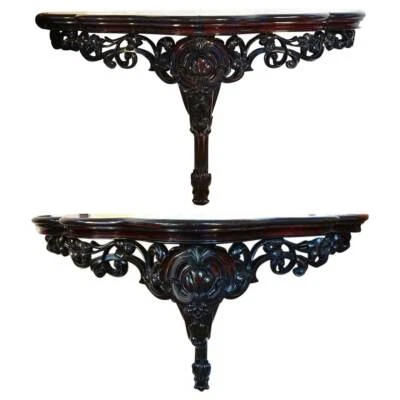 Pair Antique Anglo Indian Mahogany Mirrored Top Wall Bracket Consoles c. 1860 - Image 1 of 4