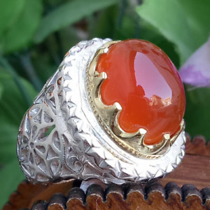Original Red Aqeeq/Akeek Ring Agate Ring, Beautiful Handmade Sterling Silver