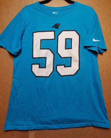 The Nike Tee Carolina Panthers NFL Football T-Shirt Large Blue #59 Kuechly Cover