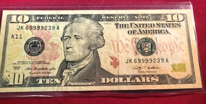 (5 OF A KIND!) 2009 $10 FRN: 69999239.. - Picture 1 of 1