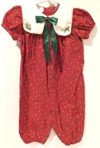 Vintage Rare Editions Baby Girl 18M Christmas Holiday Romper Red Union Made Tag - Picture 1 of 9