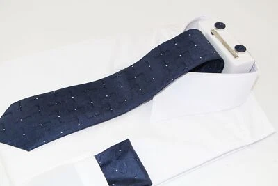 Mens Navy Laddered Matching Neck Tie, Pocket Square, Cuff Links And Tie Clip Set - image 1 of 3