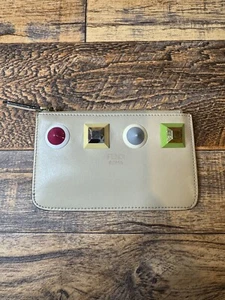 FENDI Studded Key Case Mini Pouch Keyring Tan Leather Roma - Picture 1 of 17