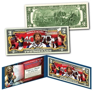 RONALD ACUNA JR. Braves 1st Ever 40/70 Club Officially Licensed Genuine $2 Bill - Picture 1 of 3