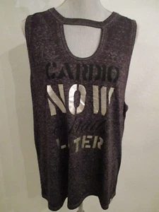 NWT MARC NEW YORK XL DARK GREY WORK OUT TOP "CARDIO NOW" " COCKTAILS LATER" - Picture 1 of 8
