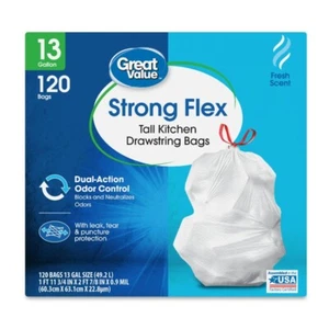 Strong Flex 13-Gallon Drawstring Tall Kitchen Trash Bags, Fresh Scent, 120 Bags - Picture 1 of 8