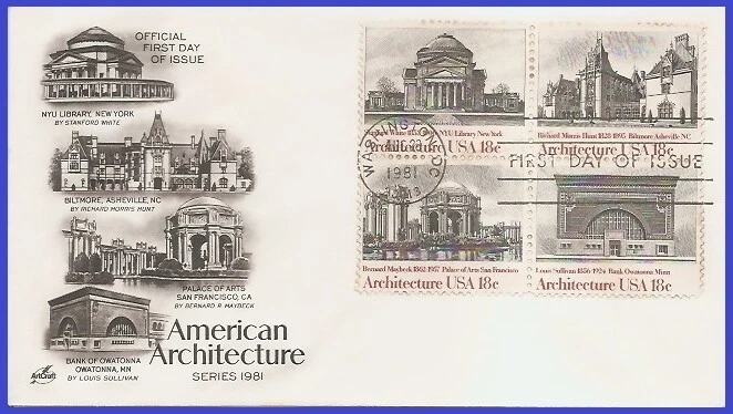 USA4 #1928-31 U/A ARTCRAFT 2 FDC BL4  America Architecture - Image 1 of 1