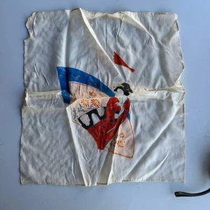 Vintage Japanese Geisha Girl Silk Scarf Handkerchief Hand Painted Mount Fuji (а3 - Picture 1 of 2