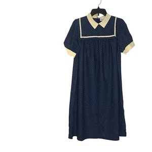 Vintage 70's Blue Polka Dot Point Collar Baby doll Tent Dress Size M/L Retro - Picture 1 of 16