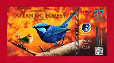 SCARCE 37 AVES DOLLARS 2017 ATLANTIC FOREST SPLENDID FAIRYWREN SPECIMEN UNC NOTE - Image 1 of 2
