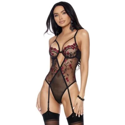 Liguero bordado peluche con tiras con aros Demi tazas cruzadas descaradas 77145 Foto 1 de 4