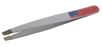 Pinzas punta inclinada blancas logotipo bandera de Estados Unidos depilación cejas herramientas faciales 6/PK Foto 1 de 4
