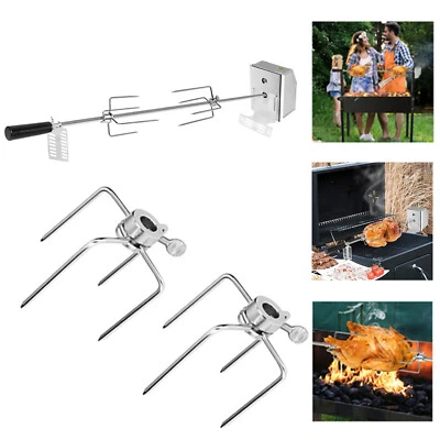 BBQ Grillspieß Rotisserie Drehspieß 4 Fleischnadeln Spieß Edelstahl mit Motor DE - Bild 1 von 4