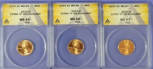 🔥🔥 2023 One Cent Extra V On Shoulder 3pc Grade 65, 66 And 67 - Anacs 🔥🔥 - Picture 1 of 2