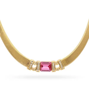 Collana Omega Vintage Christian Dior Couture Cristallo Rosa - Foto 1 di 5