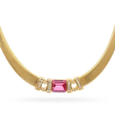 Винтажный Christian Dior Couture розовый кристалл Omega ожерелье - Изображение 1 из 4