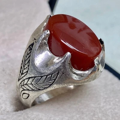 anillo vintage plata esterlina 925 anillo para hombre rojo kapidy yemení ágata anillos aqeeq Foto 1 de 4