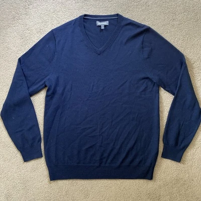 Bonobos Size L Navy Blue V-neck Pullover 100% Extra Fine Merino Wool Sweater - Imagem 1 de 4