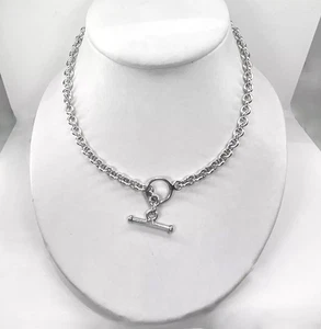 Silver Chain Necklace with Toggle 926 Sterling Silver 31.8 grams - 5mm wide Link - Picture 1 of 3